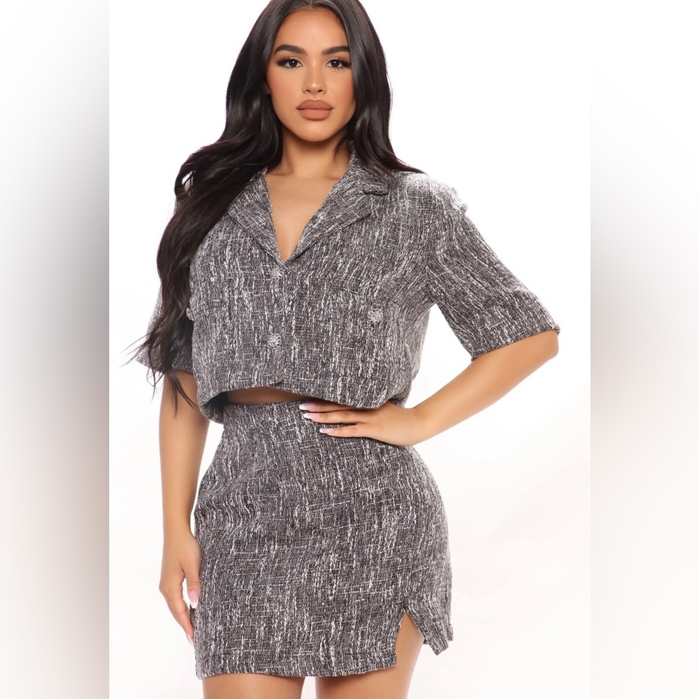 Fashion Nova TWEED SKIRT SET -NWT SIZE L